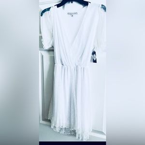 Allison & Kelly dress M Juniors off white lined dot ruffles short sleeve tie $60